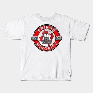 SMALL FRINGE MINORITY FREEDOM CONVOY 2022 FRINGE MINORITY EST 2022 RED ROUND WHITE LETTERS Kids T-Shirt